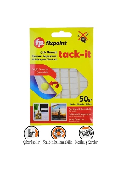 Hamur Yapıştırıcı Tack-it 50gr 1 Paket Fixpoint 65 Parça Macun Sakız Yapıştırıcı Takıt Çerçeve Afiş Duvar İz Bırakmaz