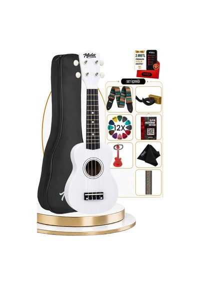 Midex Ukx-901wh Beyaz Soprano Ukulele Askı Çanta Metod Pena