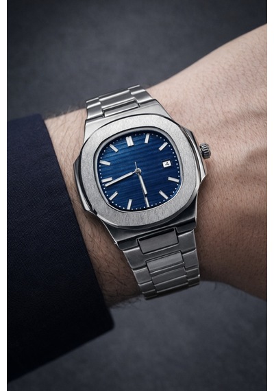 Patek Model Eşref Tek Saati Çelik Takvimli Lacivert - 830214920 Gümüş