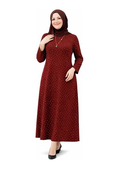 Hira Life Fashion Kadın Bisiklet Yaka Ful Kristal İki İplik Batal Tesettür Elbise Bordo Bordo Hira Life Fashion Kadın Bisiklet Yaka Ful Kristal İki İplik Batal Tesettür Elbise Bordo Bordo