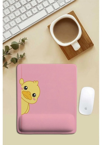 Sonictouch Pembe Bilek Destekli Sevimli Ördek Dikdörtgen Pürüzsüz Yüzey Ergonomik Mouse Pad 18x22cm Mousepad