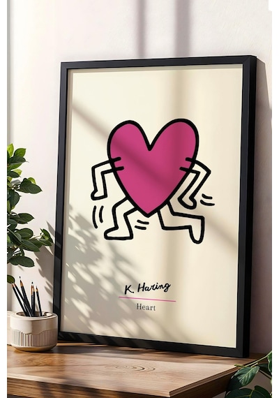 Keith Haring Heart Çerçeveli Tablo - Kalp - Eklektik Tarz Duvar Dekoru
