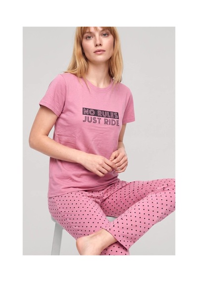 İkikareshop Özel Tasarım Kısa Kol Kadın Penye Pijama Takımı Somon Çok Renkli