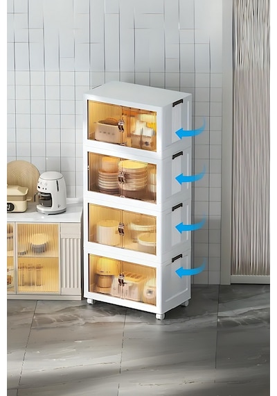 Evle Katlanabilir Modüler Dolap 4 Lü 54 Cm X 31,7 Cm X 127 Cm Beyaz