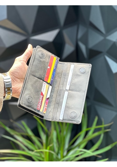 Velse Telefon Bölmeli Unisex Hakiki Deri Telefon Hazneli Uzun Cüzdan Mıknatıslı Ve El Bantlı Cüzdan.macona Antrasit
