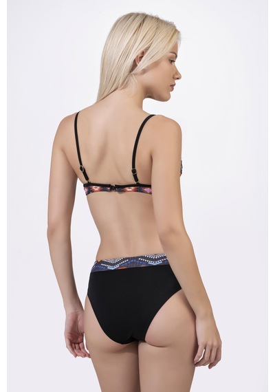Endeep Kadın Geometrik Dokulu Desenli Balenli Destekli Bikini Takımı Siyah