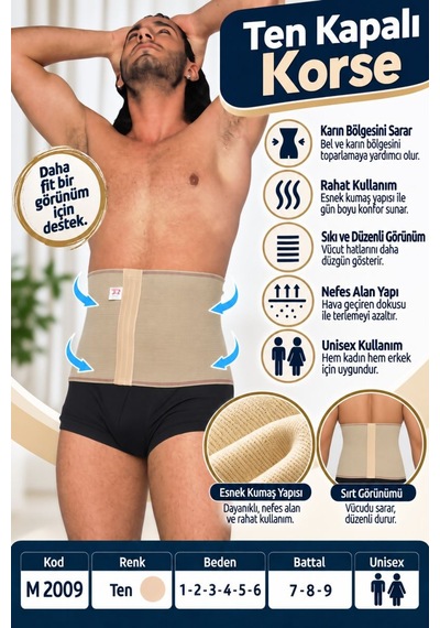 Ten Kapalı Korse Unisex Bel Ve Karın Destek Korsesi M 2009 - Rylks Standart