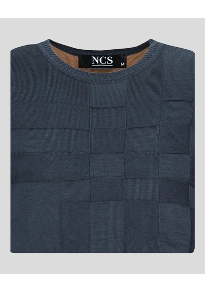 Erkek Triko Örgü Desenli Slim Fit Kazak Ncs Jeans 3638-Lacivert