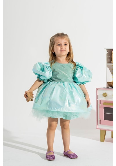 Linola Baby Kids Mermaid Parlak Kız Çocuk Parti Elbisesi Yeşil