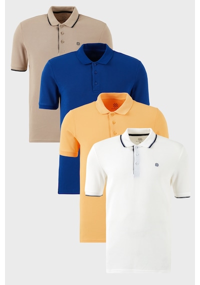 Buratti Pamuklu Regular Fit Düğmeli Polo Yaka 4'Lü Paket T Shirt Erkek Polo Yaka T Shirt 590211827S4 Hardal-Saks-Beyaz-Vizon