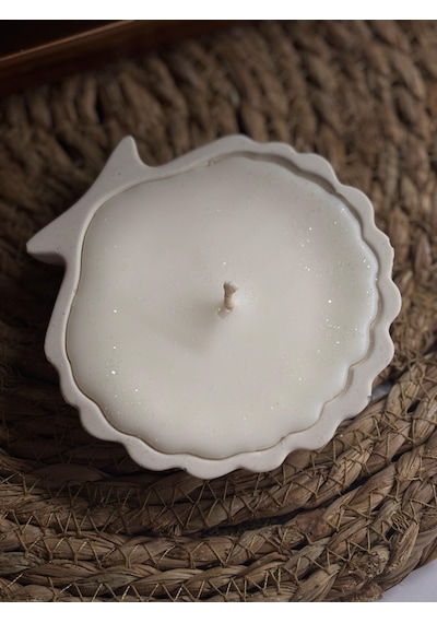 Beton İstiridye Tabakta Simli Mum - Doğal Soya Wax