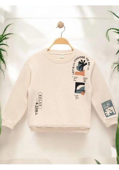 Zekids Erkek Çocuk 3 İplik Şardonlu Sweat-14275 Bej