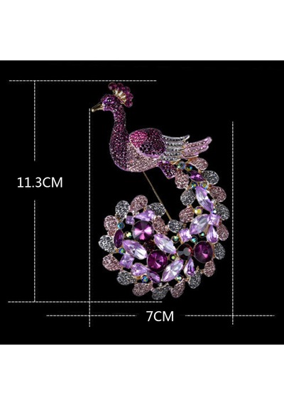 Güzel Hayvan Broşları Mor Tavukat Tavuskuşu Broş Pin Rhinestone Kristalleri Çok Renkli