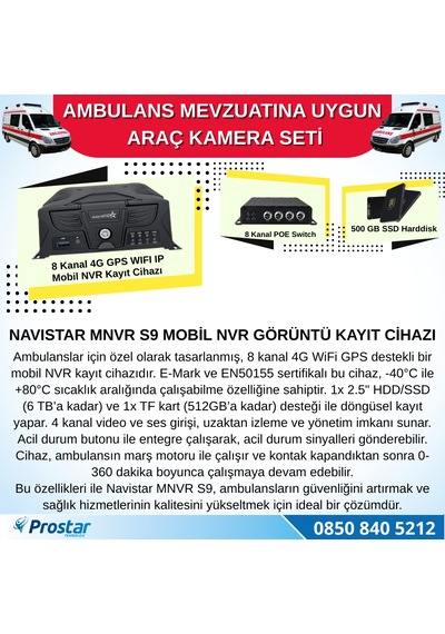 Ambulans Mevzuatına Uygun 2 Kameralı 8 Kanal Mobil Nvr 500 Gb 7 İnç Monitörlü Tak Kullan Set