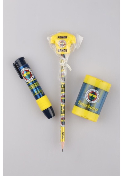 Lisanslı Fenerbahçe Silgi Tepeli Kurşun Kalem , Roket Silgi Ve Jumbo Kalemtraş Kırtasiye Seti Altın