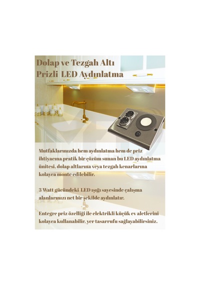 Masfitech Tezgah Altı Prizli Led Aydınlatma 3w 4000k Günışığı Füme