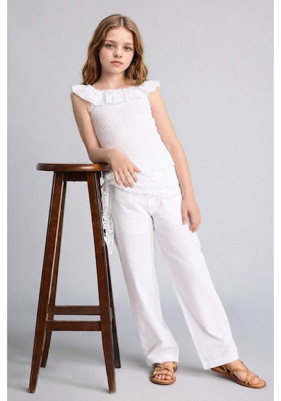 Defacto Barrel Fıt Poplin Beyaz Pantolon Kız Çocuk I0430a826hswt34 Beyaz-wt34