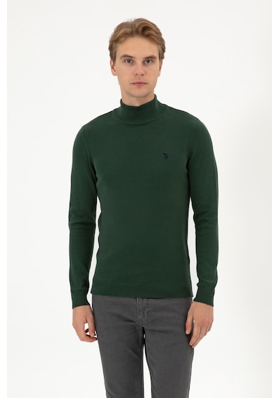 U.S. Polo Assn. Erkek Slim Fit Boğazlı Koyu Yeşil Basic Kazak 50313712-VR079