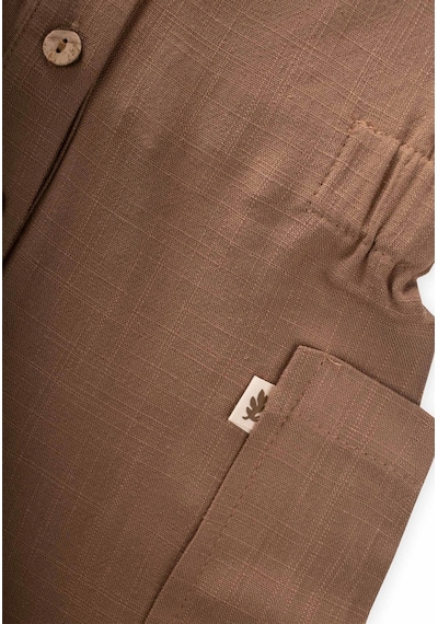 Cigit Yanları Cepli Kısa Boy Keten Tulum 2-7 Yaş Caramel Karamel