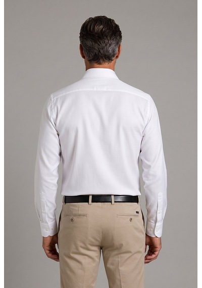 Bisse Beyaz Regular Fit Pamuk Cepsiz Uzun İtalyan Yaka Gömlek Gmkls252189 D01