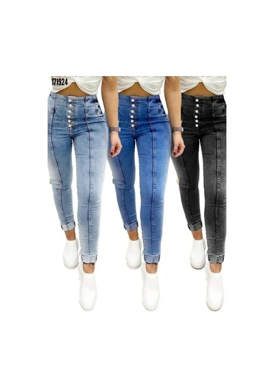 Bhrwear Kadın Yüksek Bel Önden Düğmeli Jean Pantolon Renkli