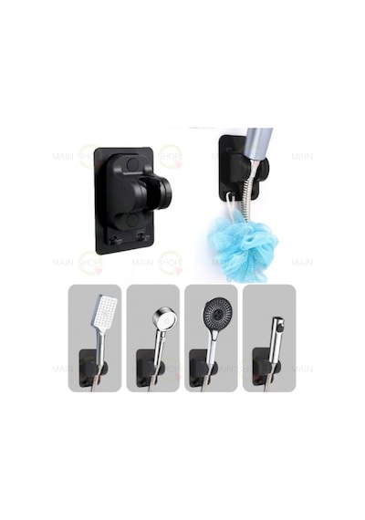 Mainshop Kolay Kurulum, Matkap Gerektirmeyen Duş Başlığı Tutacağı Çift Kancalı M-049 Siyah