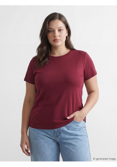 Lcwaıkıkı Basic Bordo Bisiklet Yaka Soft Touch Kadın Tişört