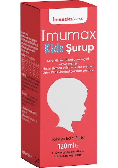 Imumax Kids Şurup Kara Mürver meyve eki, Hatmi kök eki, Üzüm çekirdeği eki İçeren Gıda Takviyesi 120 ML