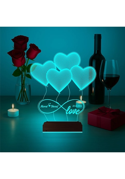 Luvivia Kalp Sevgiliye Hediye Kişiye Özel 3d Lamba - Masa Gece Lambası V33