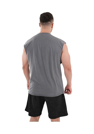 Kingsize Nutrition Kingsize Darksteel Antik Yıkamalı Kolsuz T-shirt Füme