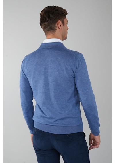 Bisse Indigo Düğmeli Polo Yaka Erkek Yün Triko Tr24k24201 D66 Indigo
