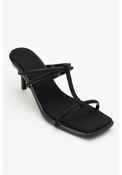 Luvishoes Luvi Shoes Mocha Siyah Kare Burunlu İnce Bantlı Kadın Topuklu Terlik Siyah