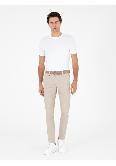 Cacharel Bej Slim Fit Pamuk Karışımlı Kanvas Pantolon