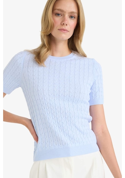 Defacto Regular Fit Bisiklet Yaka Kısa Kollu Triko Kazak D3306AX25SM Mavi