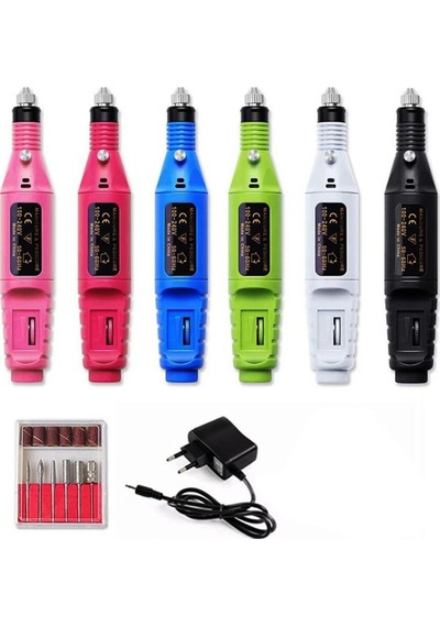 Tırnak Törpü Manikür Pedikür Makinesi Seti Elektrikli 12v + 6 Parça Uç Veriable Speed