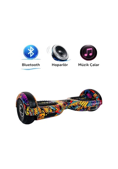 Elektrikli Kaykay Hoverboard Bluetooth Hoparlörlü 6.5 Inch Otomatik Akıllı Denge RS-S5 -Bang Bang Grafiti