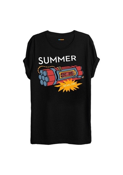 Noıssey Sarı Etiket Unisex Navan Yaz Temalı Baskılı T-shirt Co20210003b Siyah