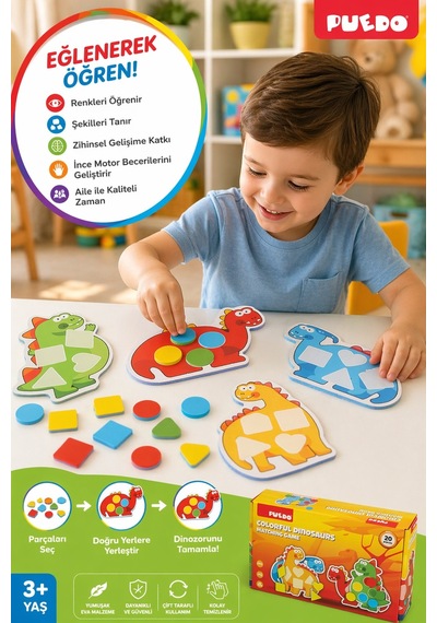 Puedo Colorful Dinosaurs Eşleştirme Oyunu Eva Dinozor Şekil Renk Eğitici 3+ Oyuncak