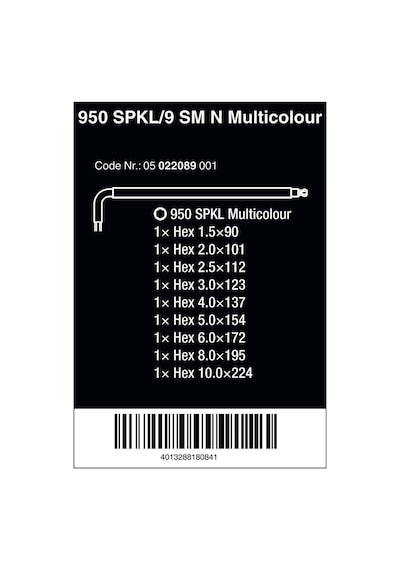 Wera 950-9 Spkl Sm N Renkli Topbaş Alyan Set 05022089001 N11.7976