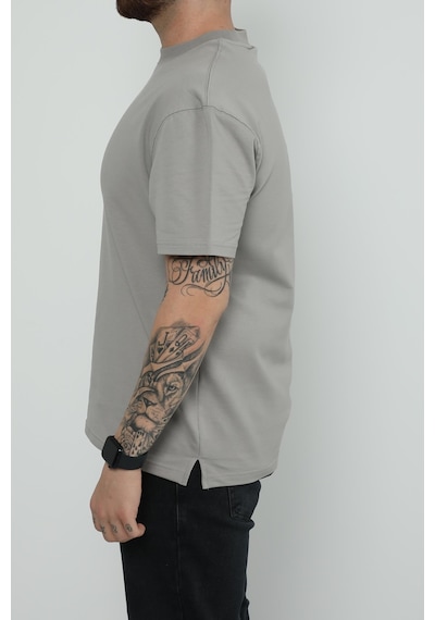 Hscstore Erkek Bisiklet Yakalı Kül Rengi Tişört - 8417-kül Gri
