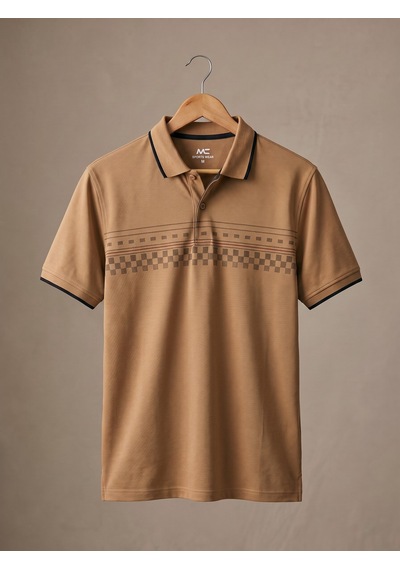 Maccali Erkek Camel Damalı Bantlı Polo Yaka Tişört