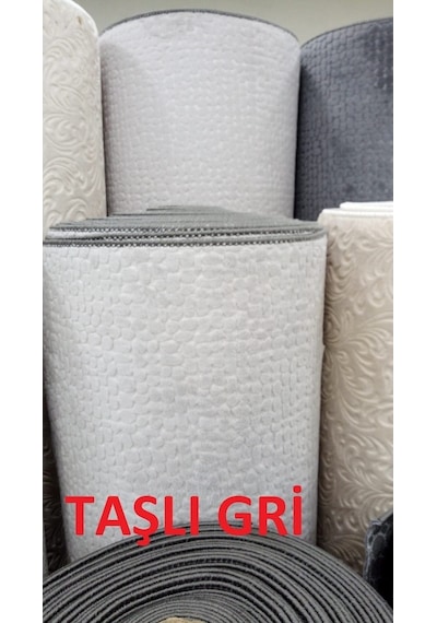 Regnum Halı Lüks Gri Sarmaşık Desen Kaymaz Jel Taban Kesme Yolluk