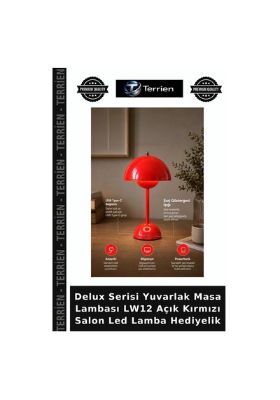 Delux Serisi Yuvarlak Masa Lambası Lw12 Açık Kırmızı Salon Led Lamba Hediyelik