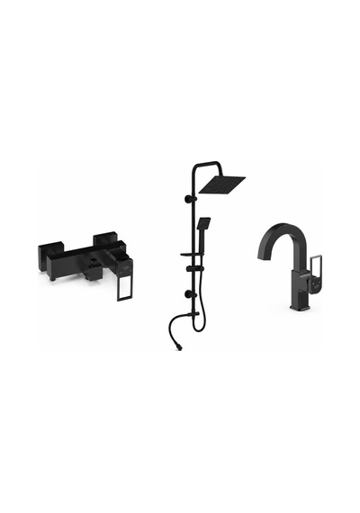 Gpd Quadro Siyah Tepe Duş Seti Ve Banyo Ve Lavabo Bataryası Mbb190-s-mtl190-s-dst19-3-s