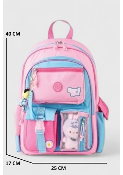 Muggle 2214 İthal Ürün Üst Kalite Unisex Çocuk Üçlü Set İlkokul Sırt Çantası Pembe