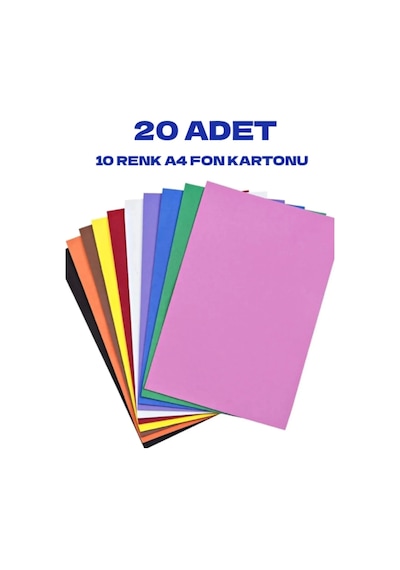 A4 Renkli Fon Kartonu 23x34 10'lu 2'li Paket 10 Renk