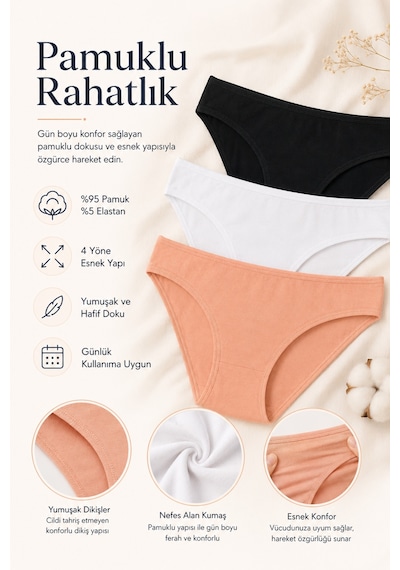 Sebatingo Kadın Külot Bikini Pamuklu Çok Renkli 7 Li Paket Model E37000-600 L
