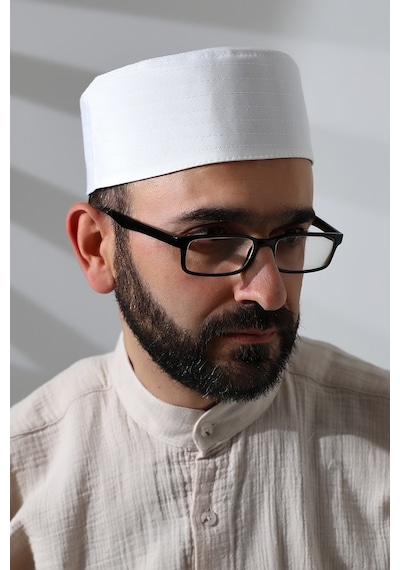 Osmanlı Arma Desenli Kalıp Kumaş Takke Beyaz