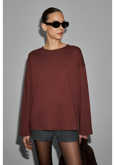 Grımelange Neat Kadın Organik Pamuklu Bisiklet Yaka Oversize Fit Uzun Kollu Kiremit Rengi T-shirt Kiremit Grımelange Neat Kadın Organik Pamuklu Bisiklet Yaka Oversize Fit Uzun Kollu Kiremit Rengi T-shirt Kiremit