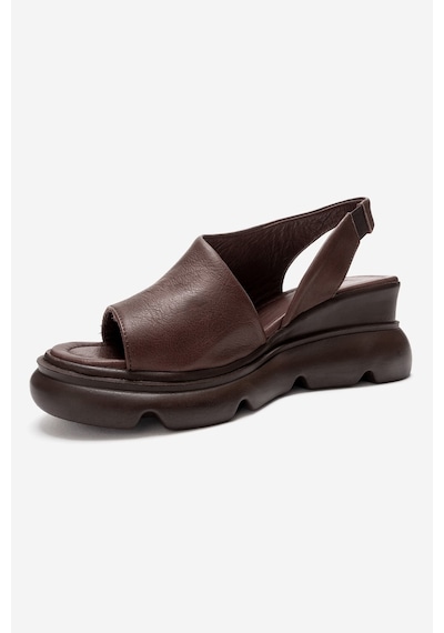 Luvishoes Agusto Kahverengi Hakiki Deri Kadın Dolgu Topuk Sandalet Kahverengi